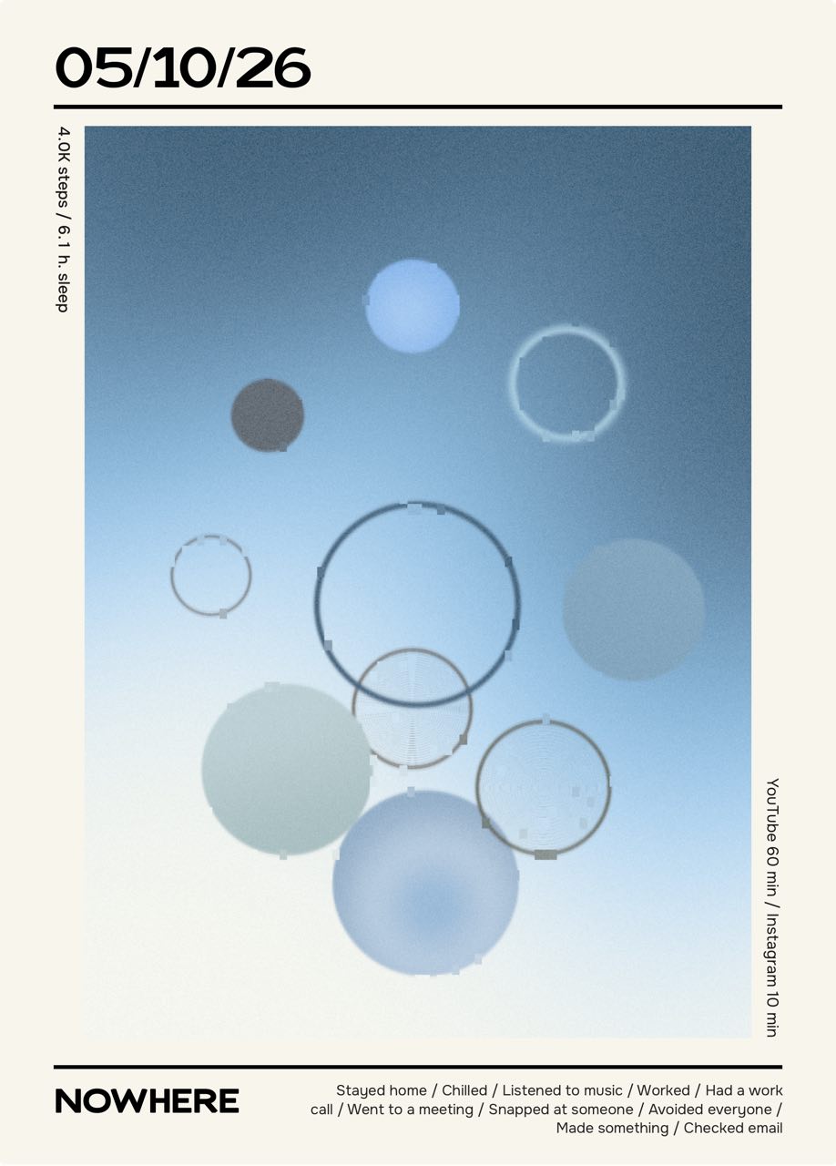 Nowhere day poster with blue circles and overlapping outlined rings