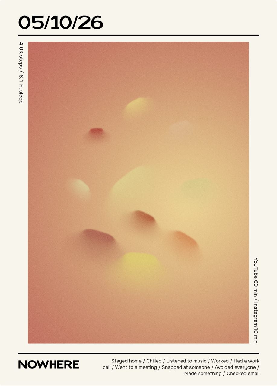 Nowhere day poster with softly blurred rounded forms in peach and yellow
