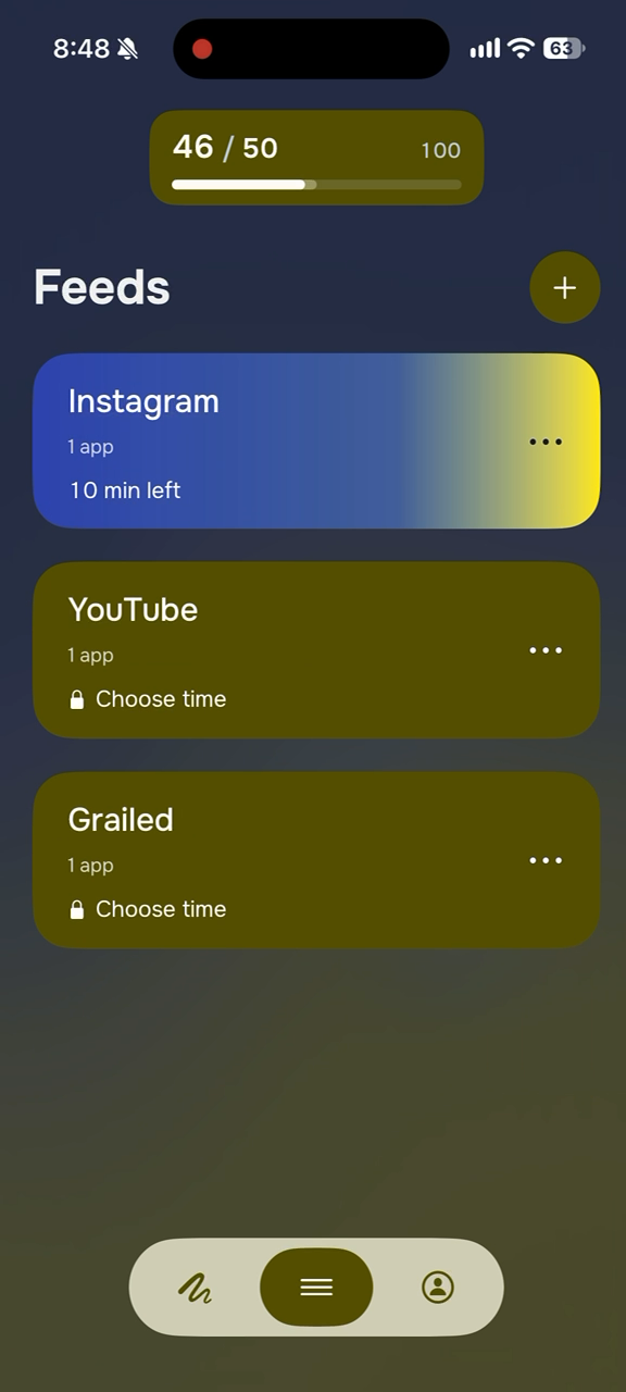 Nowhere shows unlocked social apps and their remaining time
